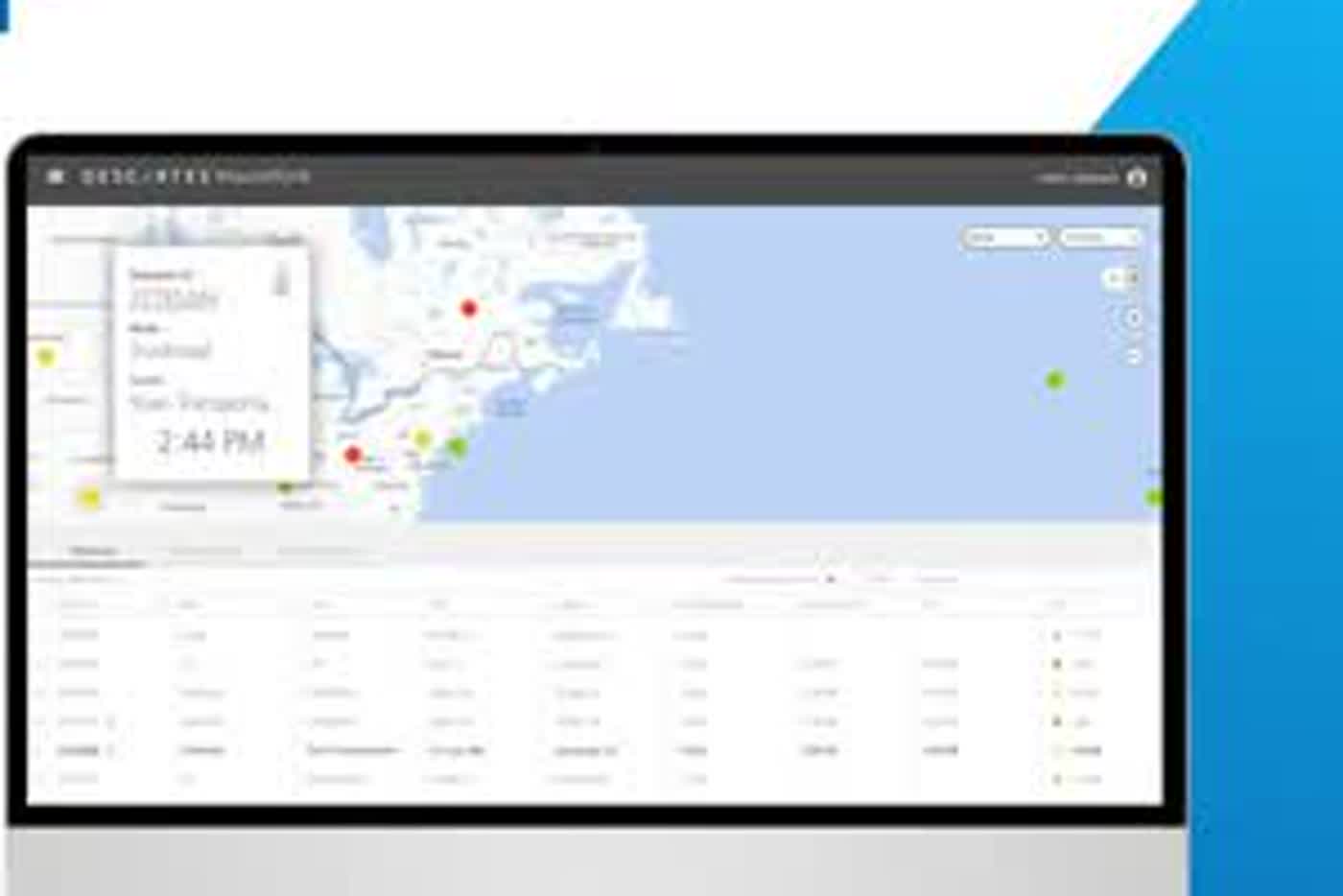 Descartes MacroPoint control tower map view showing tracked shipments and a carrier shipment table