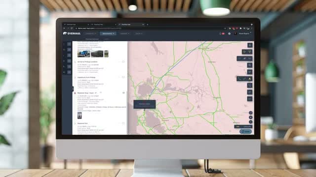 Overhaul route tracking map showing a ground shipment's path with pickup and delivery milestones