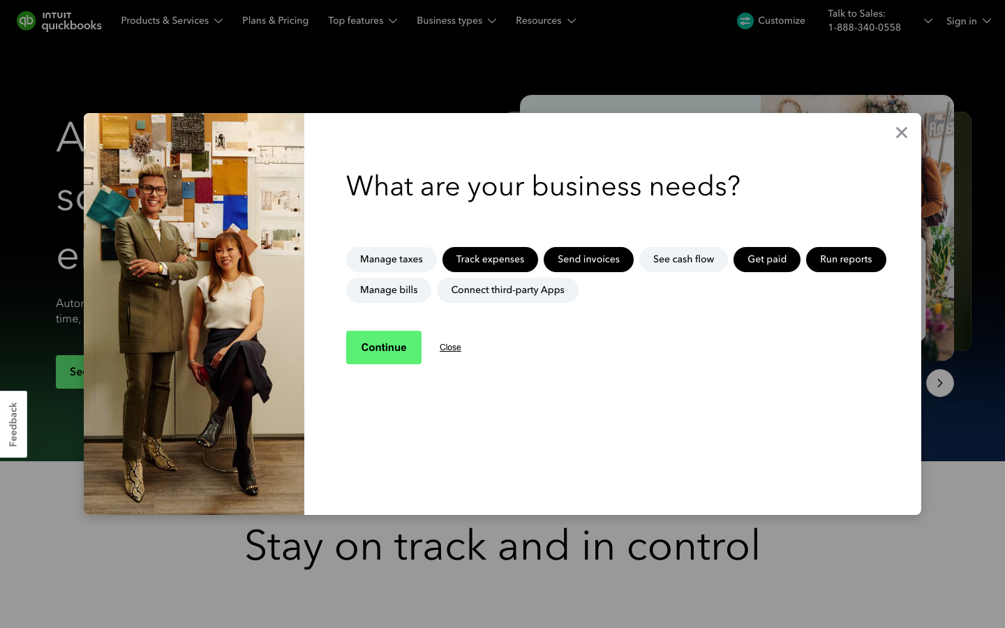QuickBooks Solopreneur dashboard showing income and expense tracking built for a one-person business