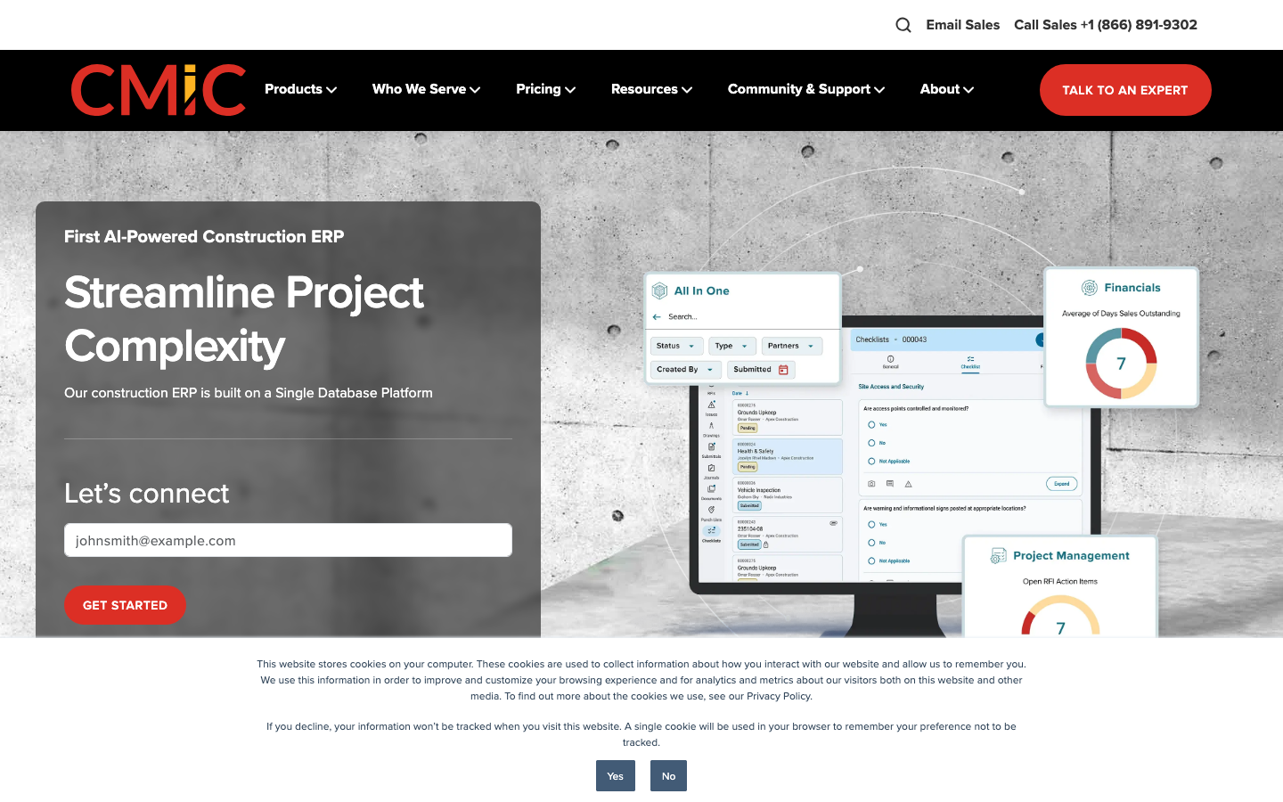 CMiC construction ERP homepage showing project financials and enterprise resource planning modules