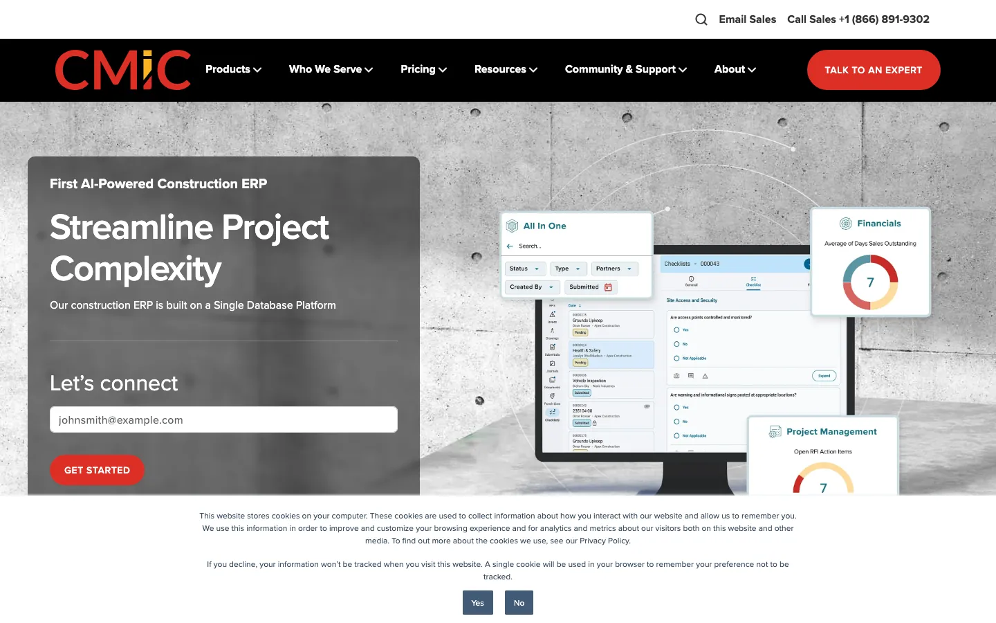 CMiC construction ERP homepage showing project financials and enterprise resource planning modules