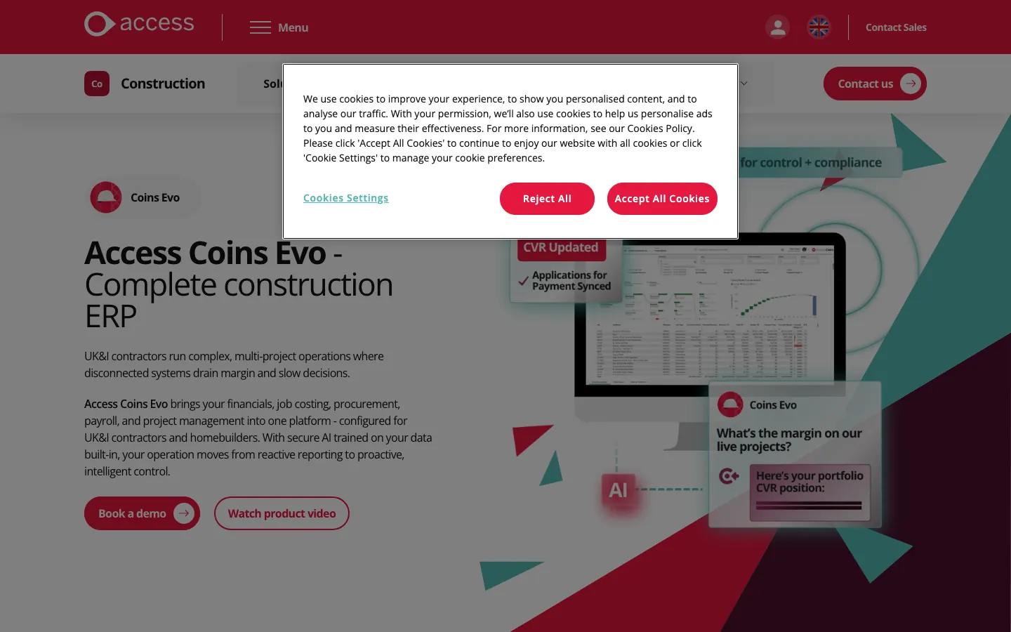 COINS Construction Cloud homepage for global construction and MEP firms