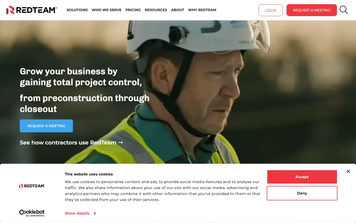 RedTeam construction management and financial software homepage for general contractors