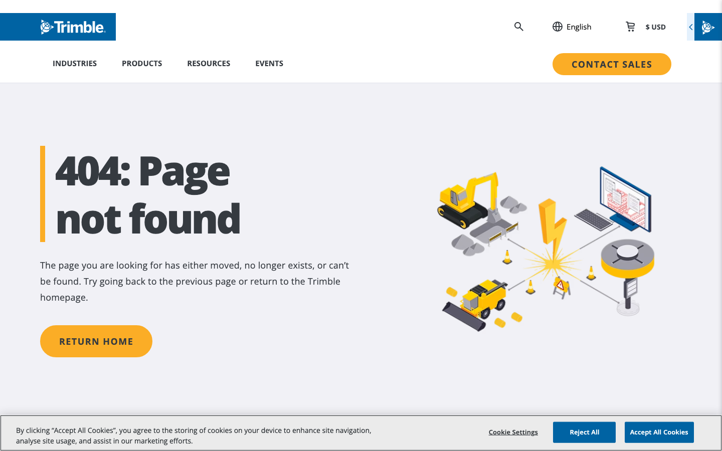 Trimble Vista construction ERP product page showing accounting, HR, and project management modules