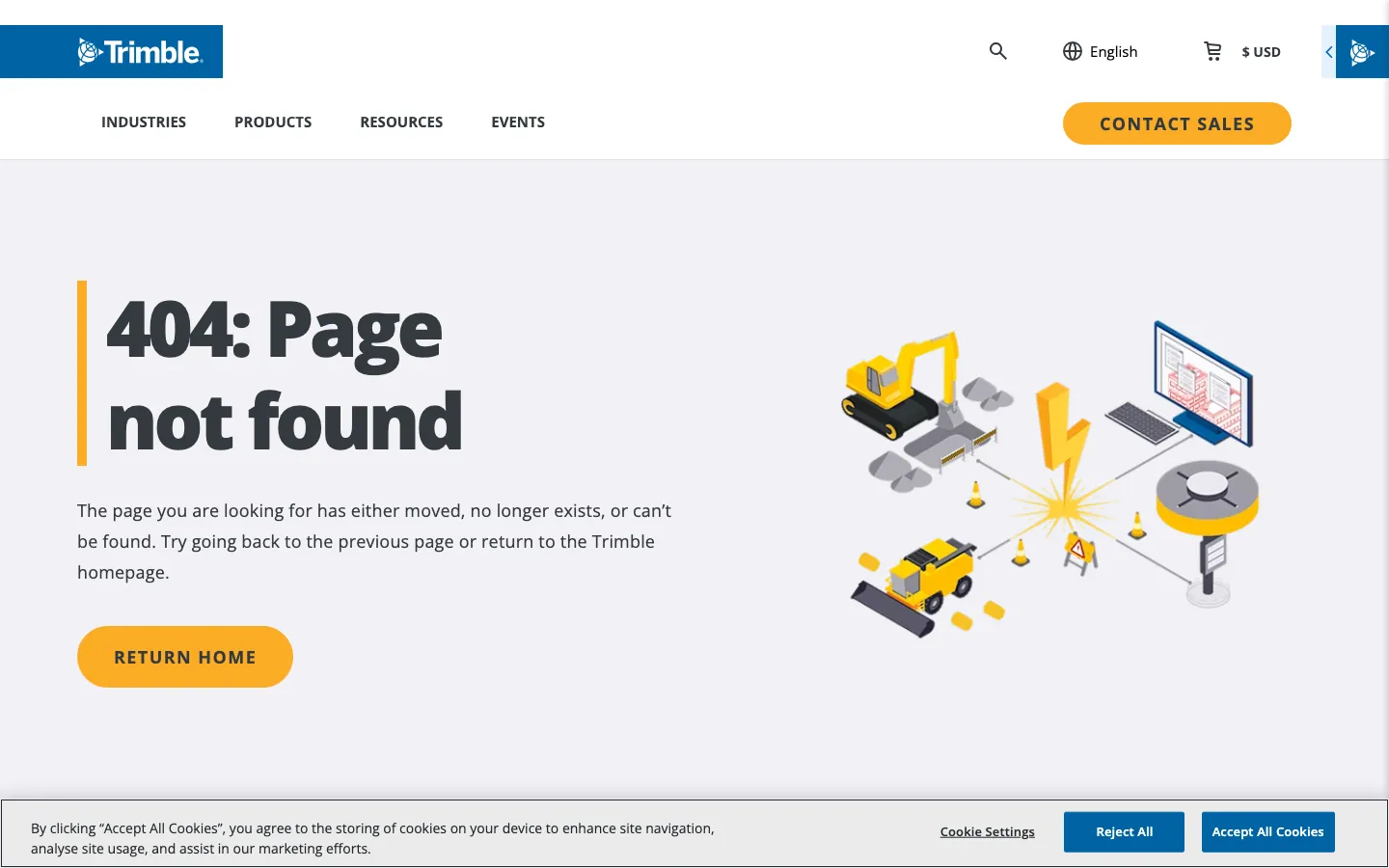 Trimble Vista construction ERP product page showing accounting, HR, and project management modules
