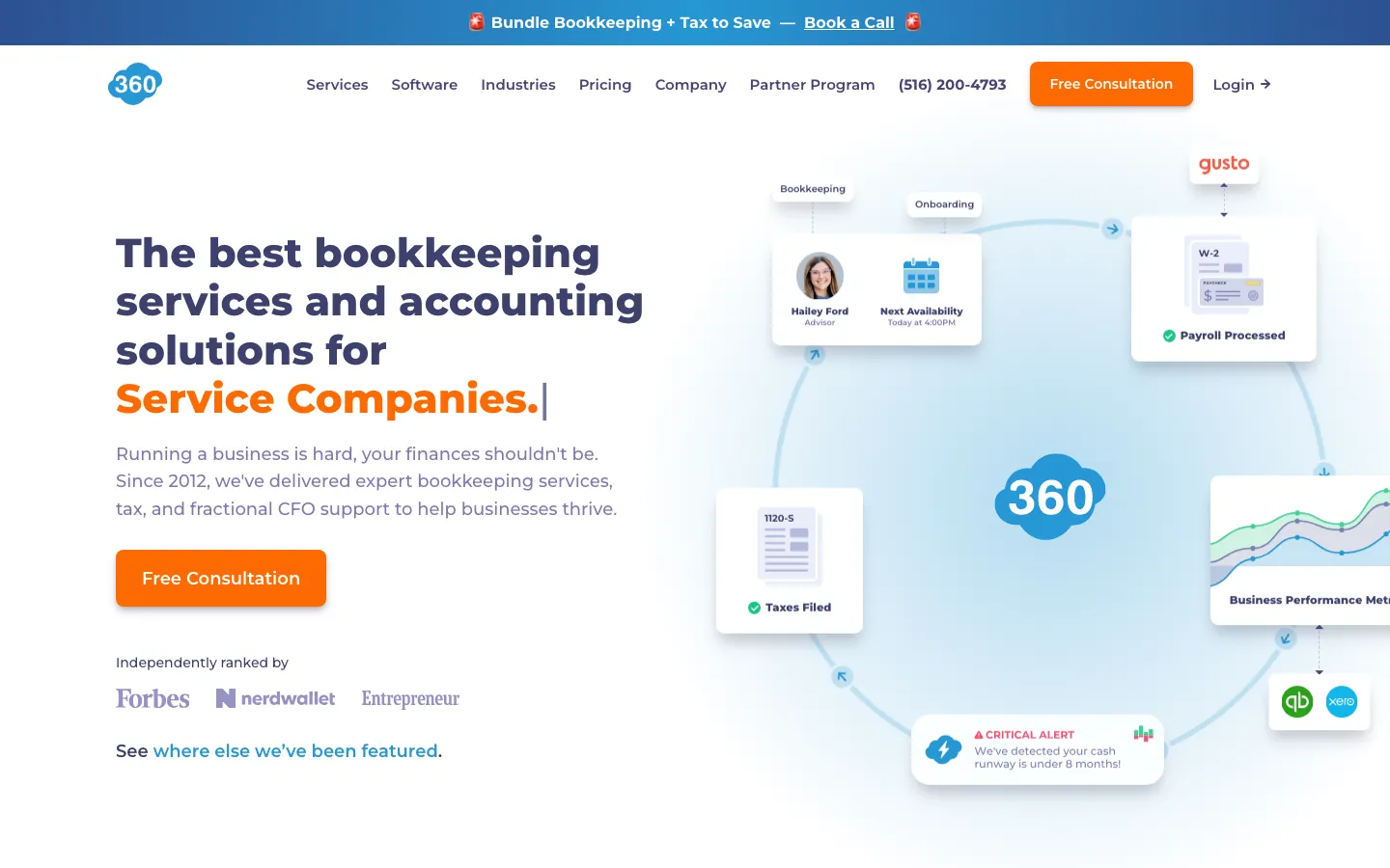 Bookkeeper360 homepage showing outsourced bookkeeping and accounting services for small businesses