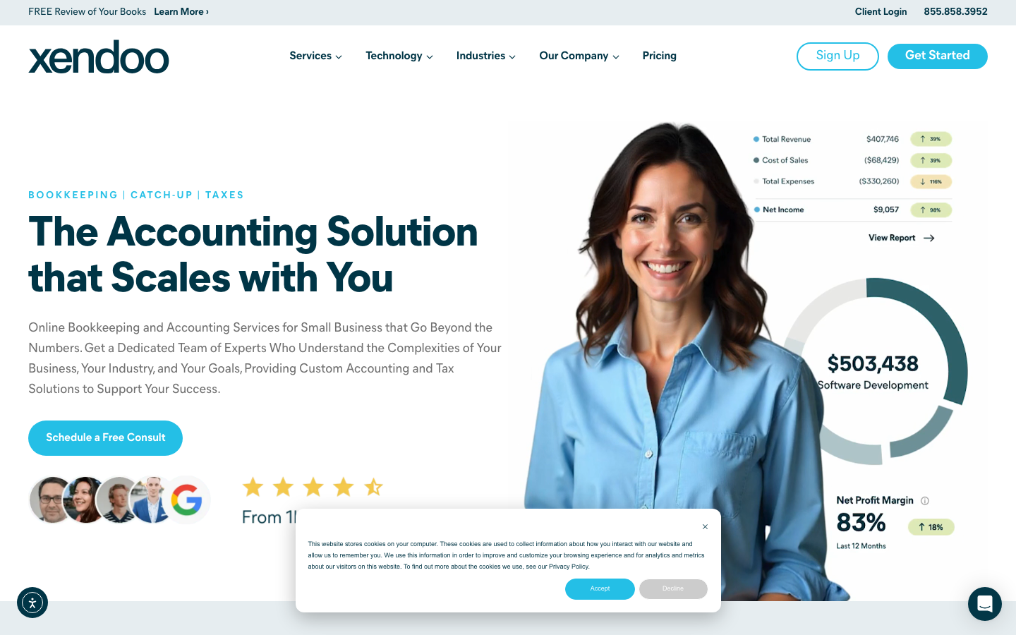 Xendoo homepage showing online bookkeeping and accounting service for small businesses