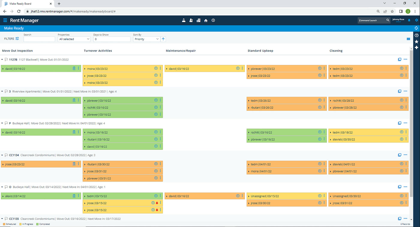 Rent Manager make ready board tracking move-out inspection, turnover, and maintenance tasks
