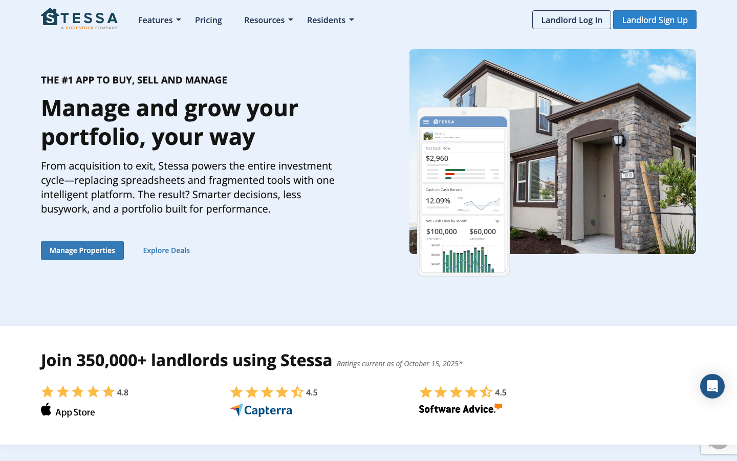 Stessa rental property financial management homepage showing income and expense tracking dashboard