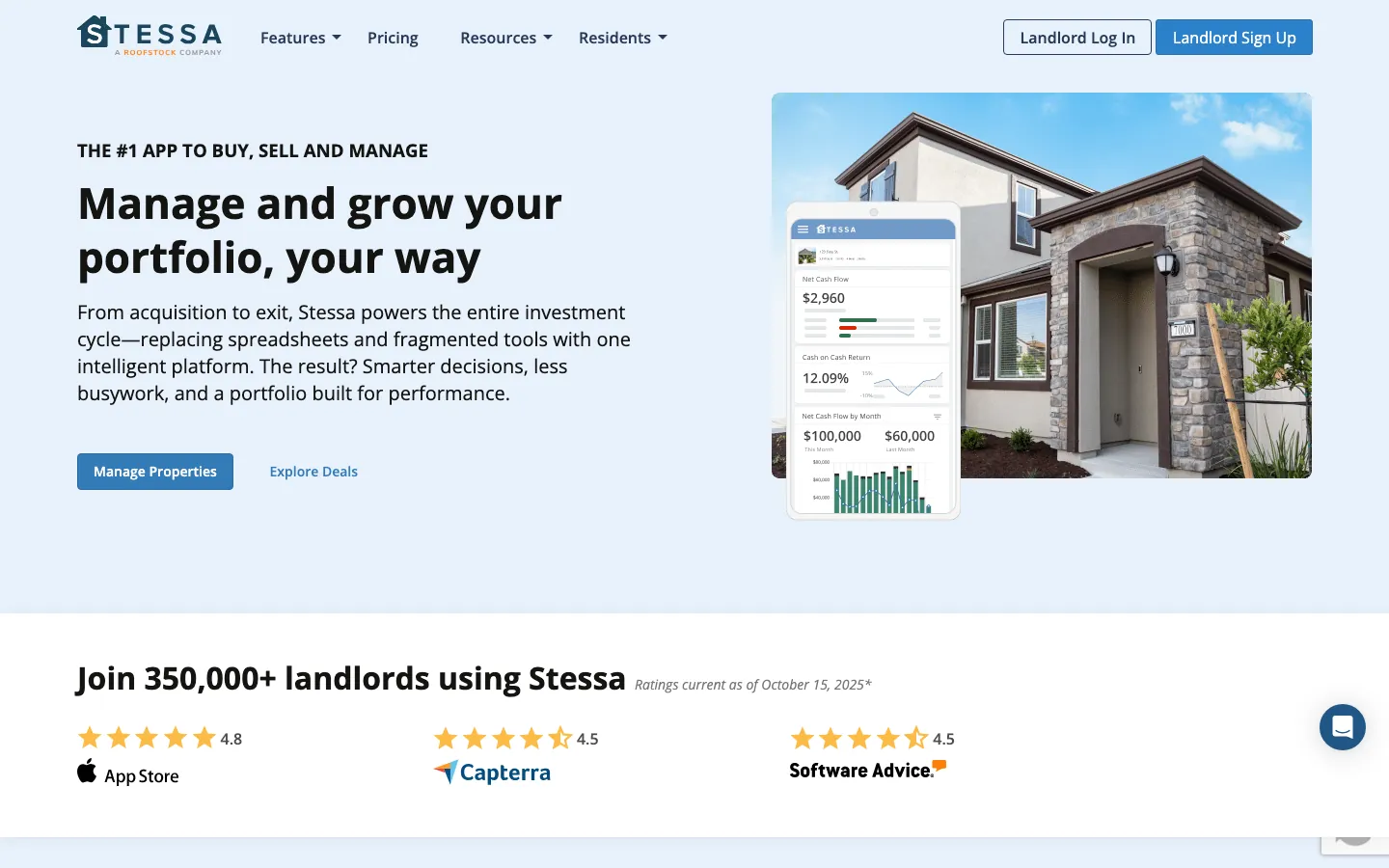 Stessa rental property financial management homepage showing income and expense tracking dashboard