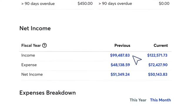 Wave net income summary comparing income expense and net income for the previous and current fiscal year