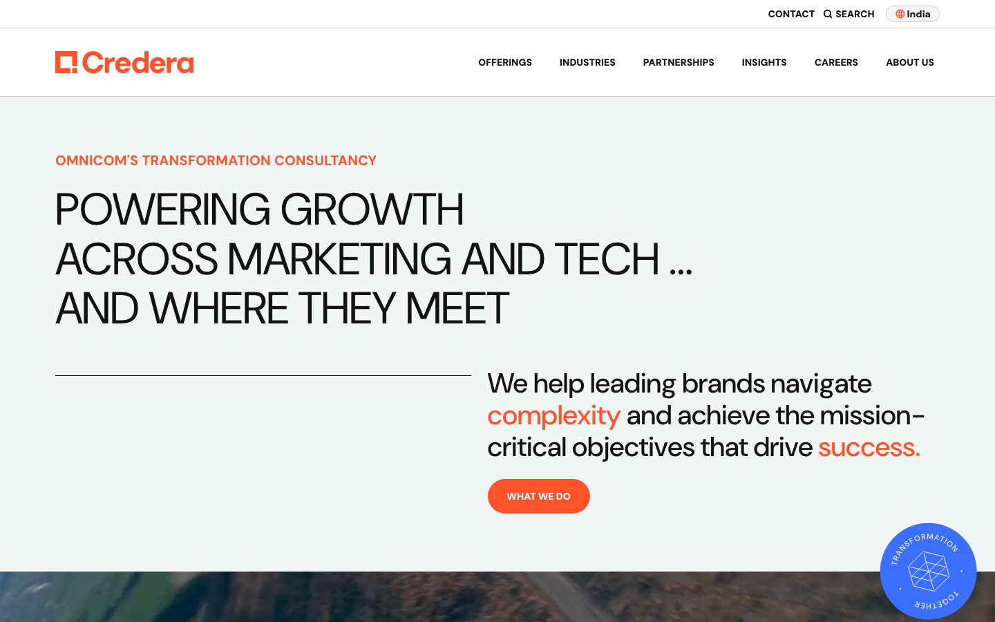 Credera homepage showing data, AI, and digital transformation consulting positioning