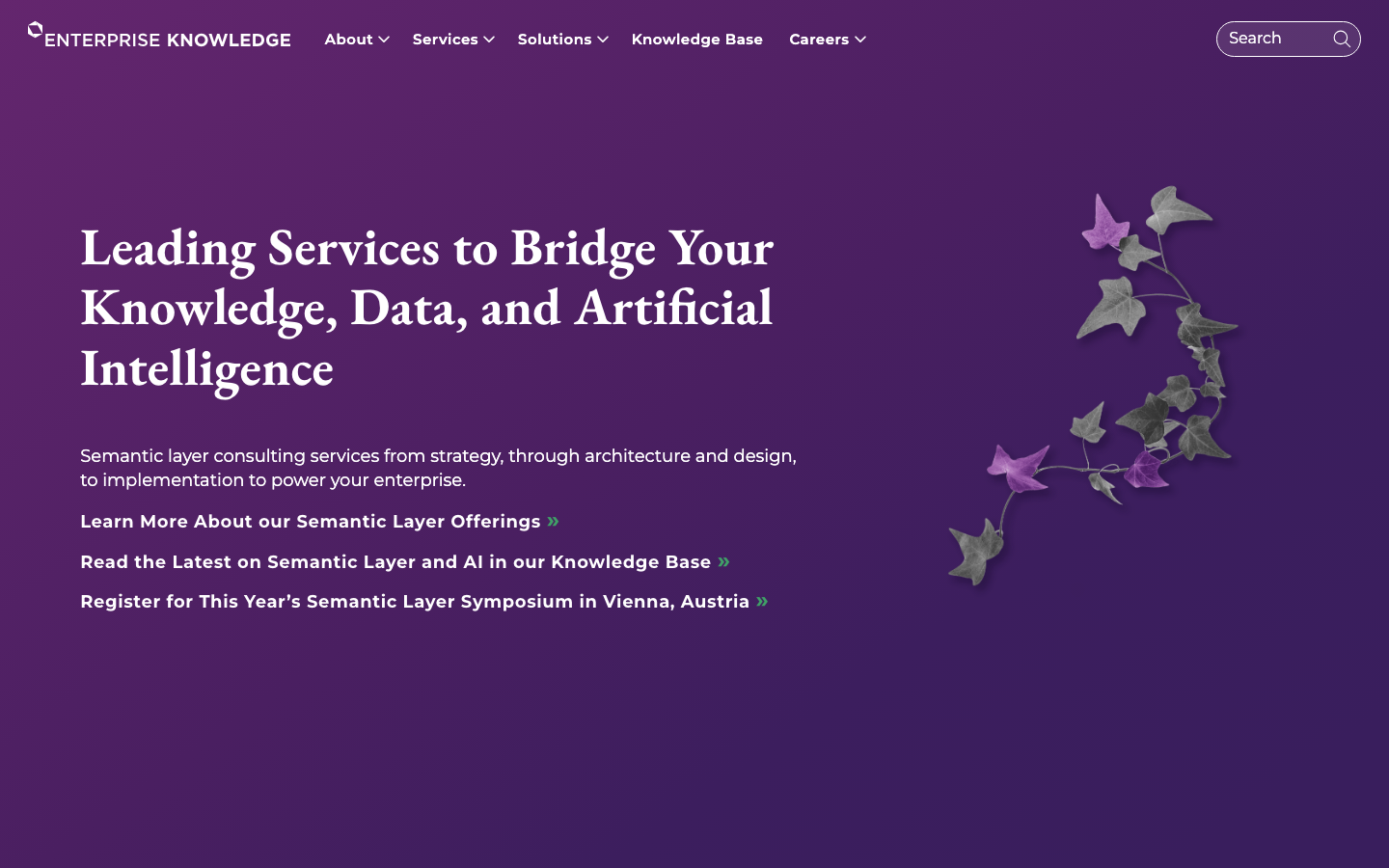 Enterprise Knowledge homepage showing taxonomy, ontology, and knowledge graph consulting positioning