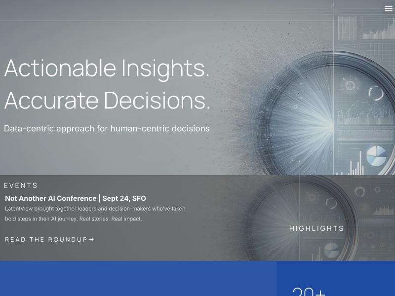 LatentView Analytics homepage showing data engineering, GenAI, and Databricks and Snowflake partnership positioning