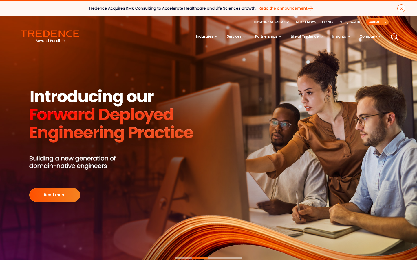 Tredence homepage showing agentic AI, generative AI, and data engineering consulting positioning