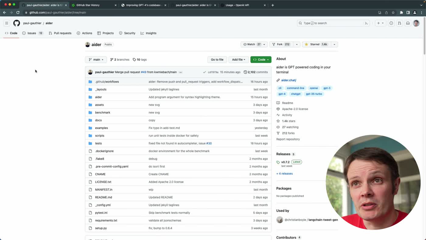 Aider terminal output showing an automatic Git commit created after the agent applied code changes