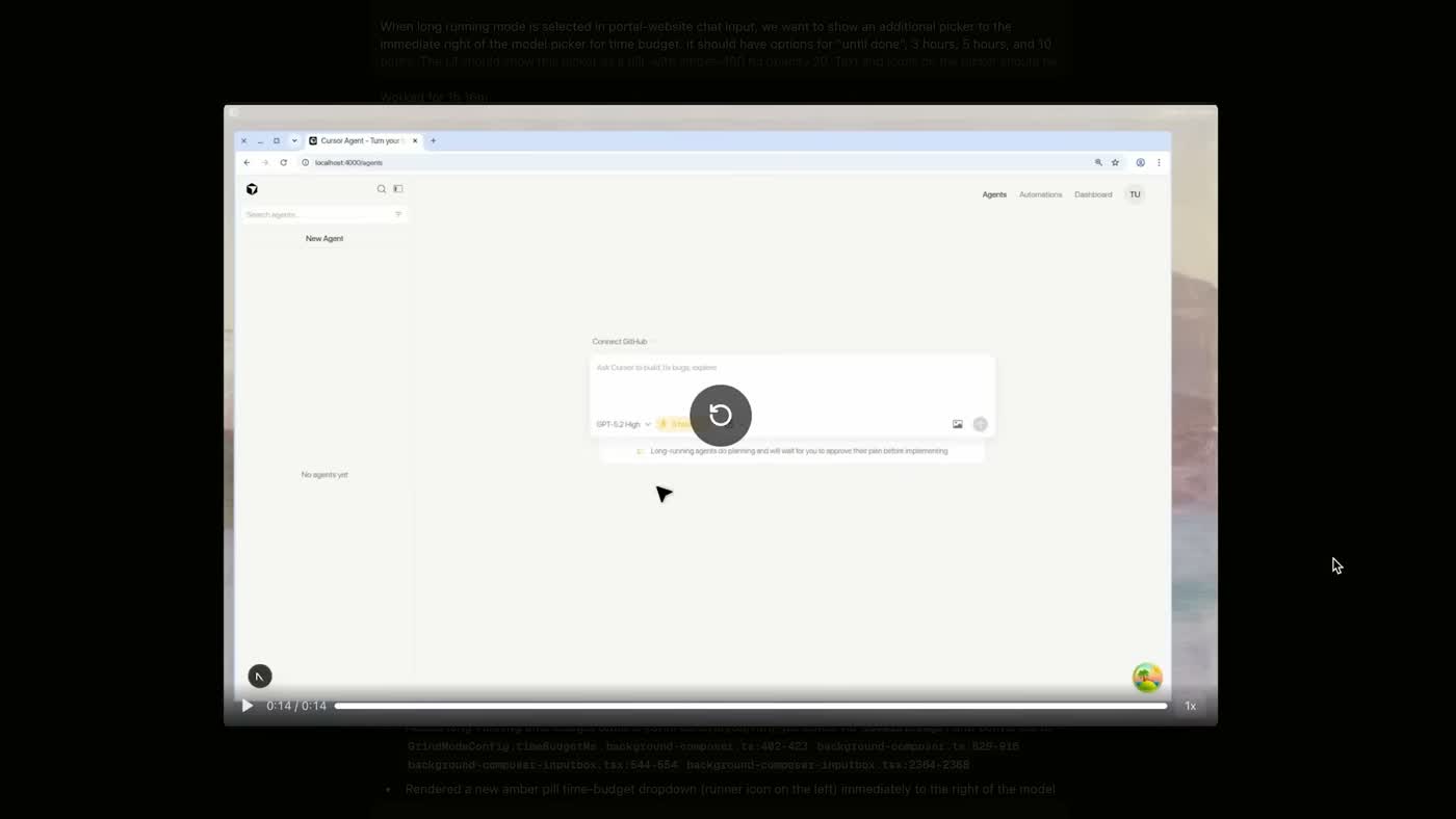 Cursor IDE agents panel showing parallel agent sessions actively editing code