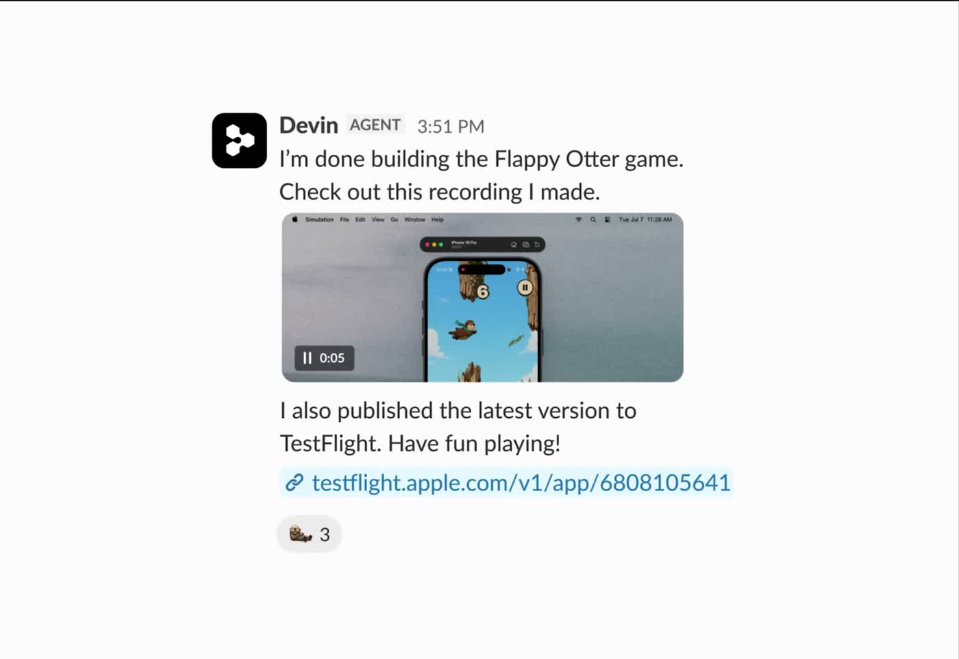Devin agent completing a Mac environment setup task showing terminal commands executed and status confirmed