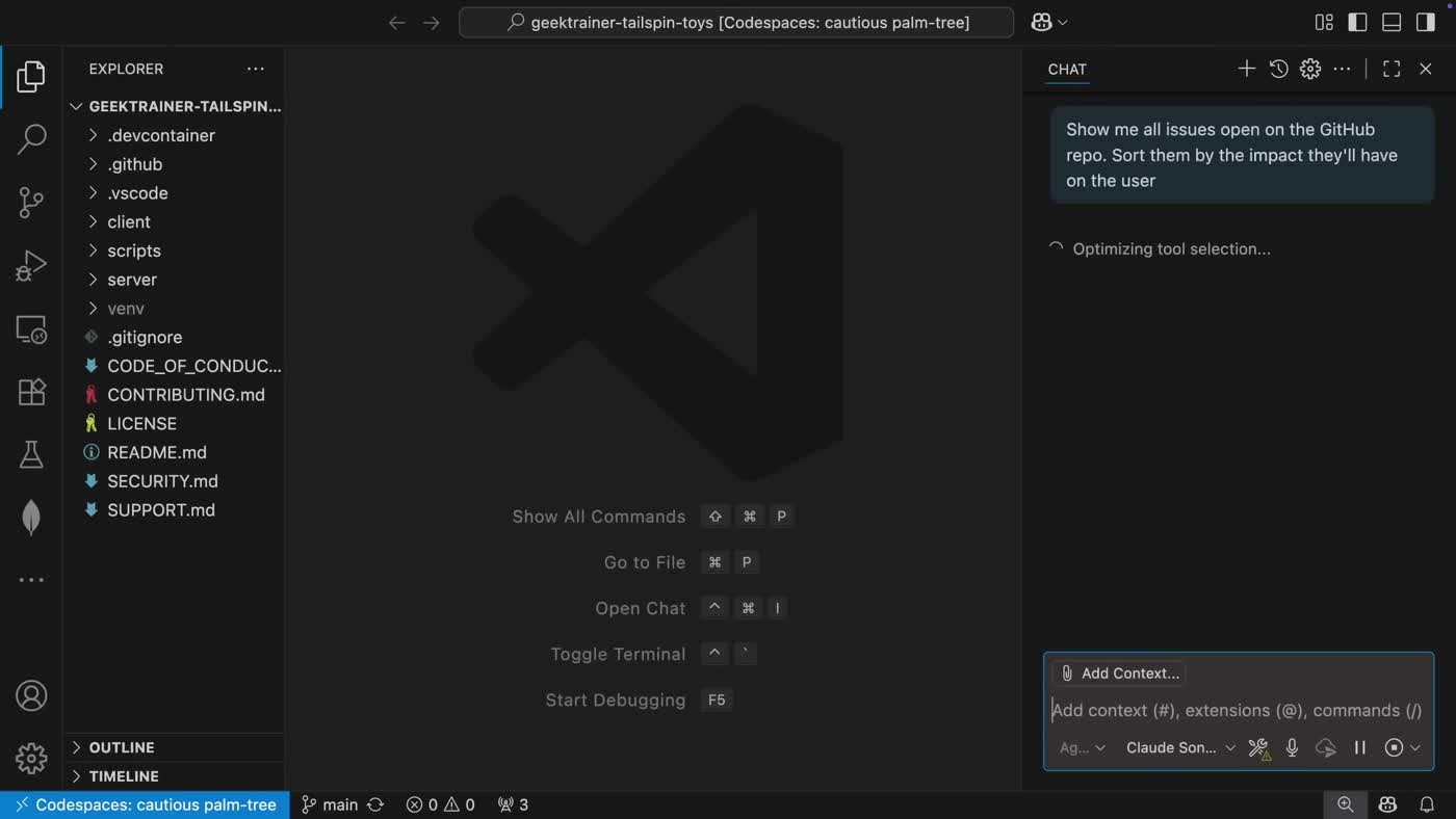 GitHub Copilot agent writing code changes in the editor with the issue context visible in the sidebar