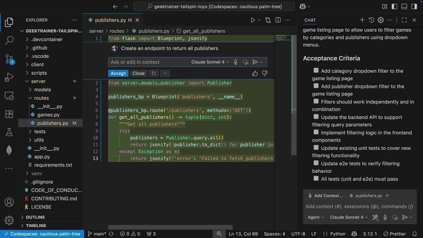 GitHub Copilot agent opening a pull request with a description of changes ready for human review