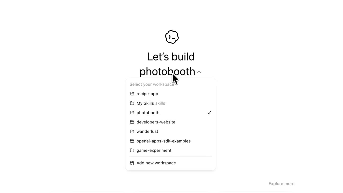 OpenAI Codex web interface showing the task input screen and agent workspace setup