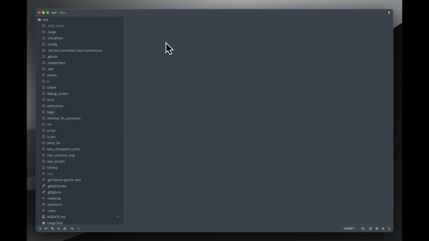 Zed editor AI panel showing the integrated agent chat with code context and an active coding assistance session