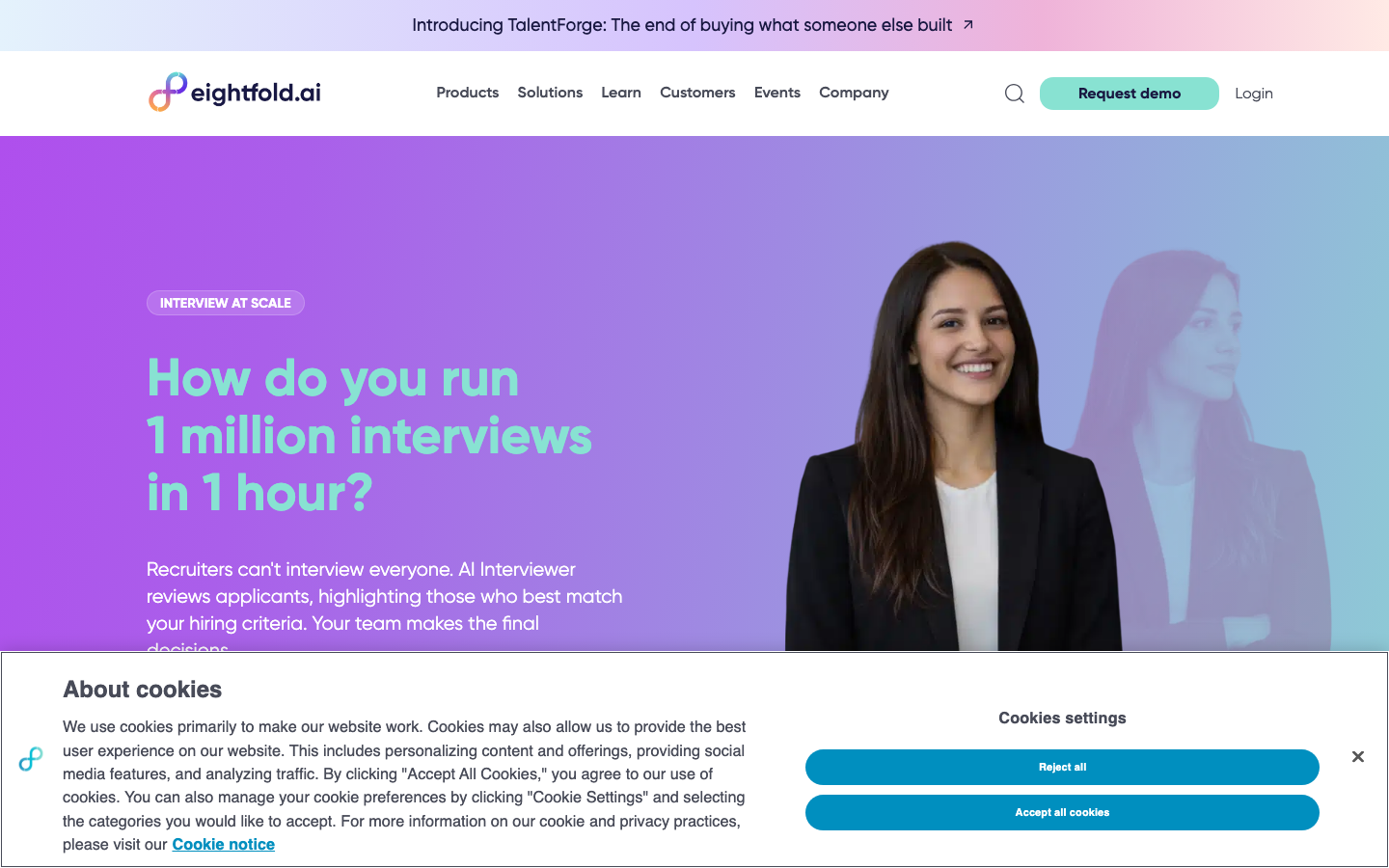 Eightfold AI homepage showing talent intelligence platform for enterprise skills-based hiring and workforce planning