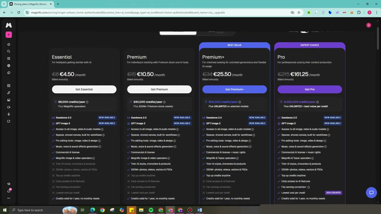 Freepik AI Image Generator interface showing model selection panel, prompt input, and generated image results