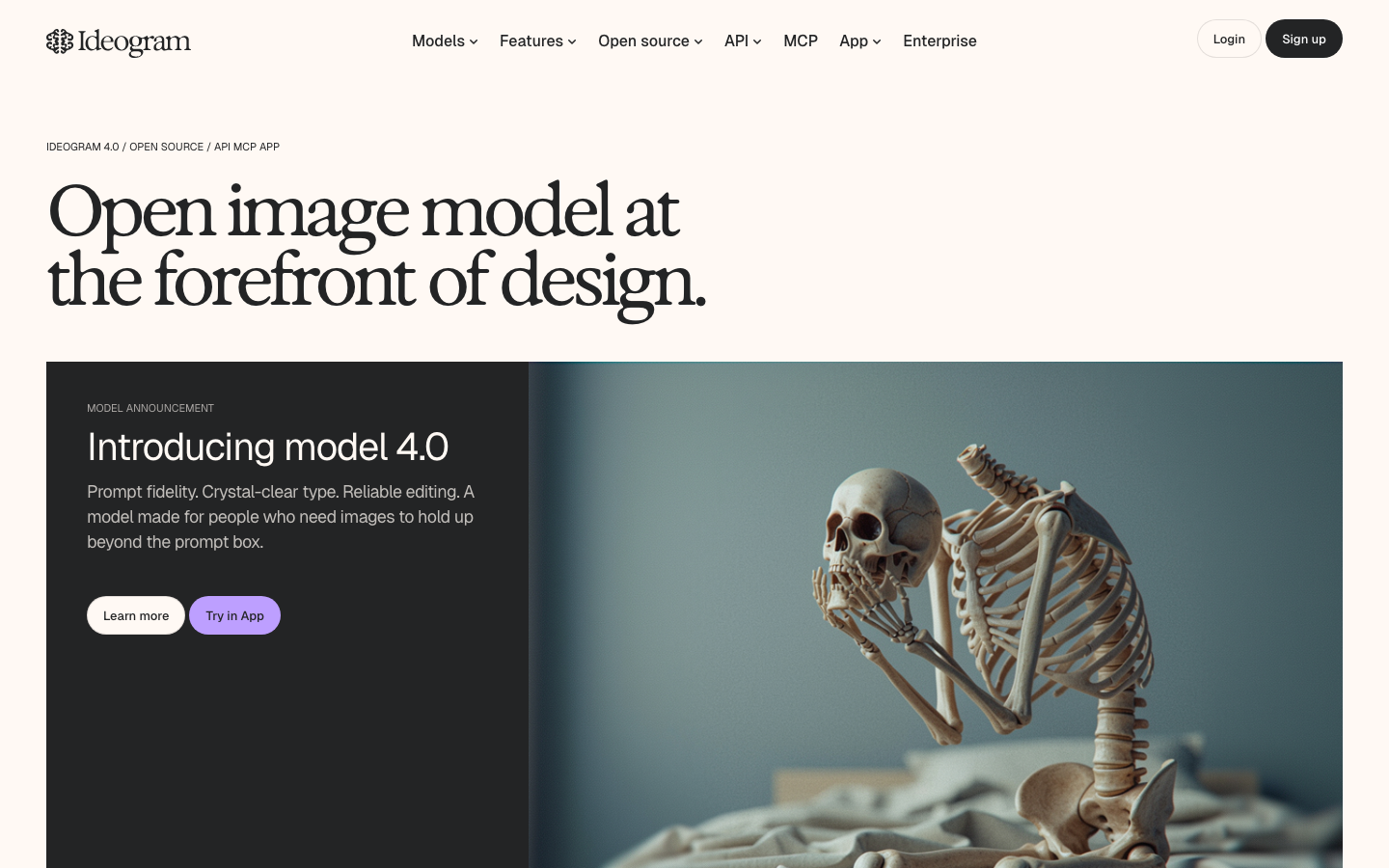 Ideogram AI homepage showing text-in-image generation and typography tools