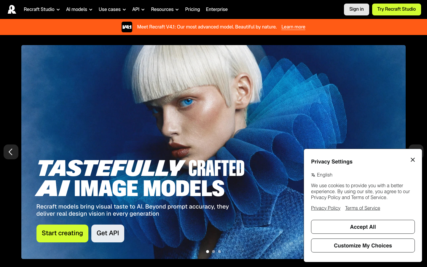 Recraft AI platform showing brand style library with vector and image generation tools