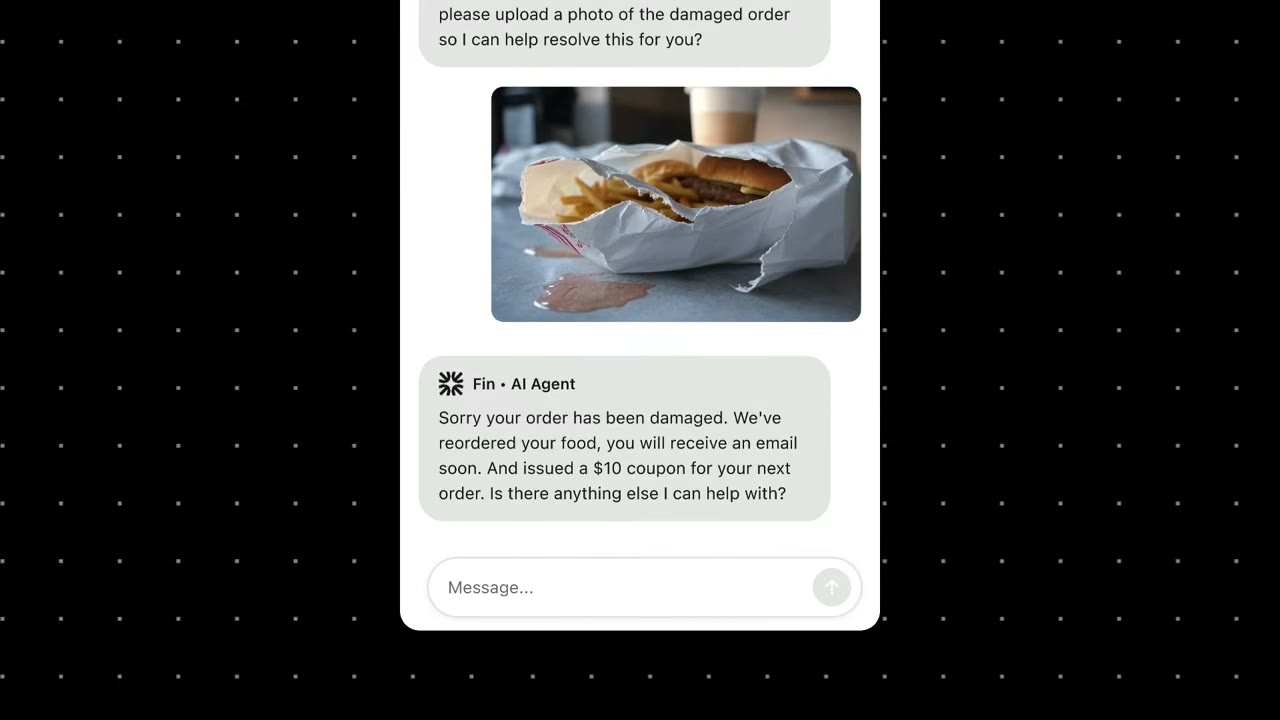 Intercom Fin resolution workflow showing AI answer generation, source citation, human handoff triggers, and conversation routing rules