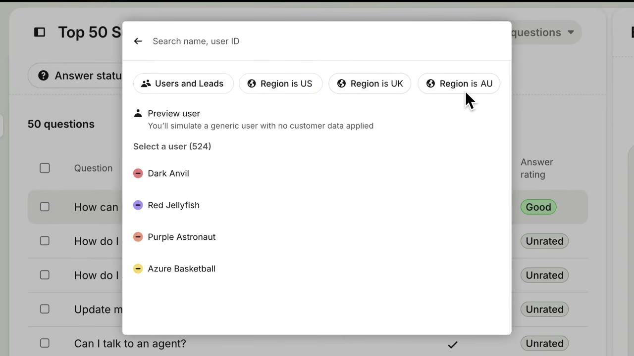 Intercom customer support dashboard showing AI resolution rate, conversation volume, Fin performance metrics, and team inbox management