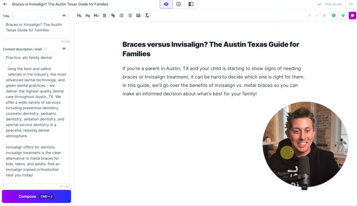 Jasper Brand Voice editor showing tone configuration, style guide upload, and brand voice settings for consistent content output