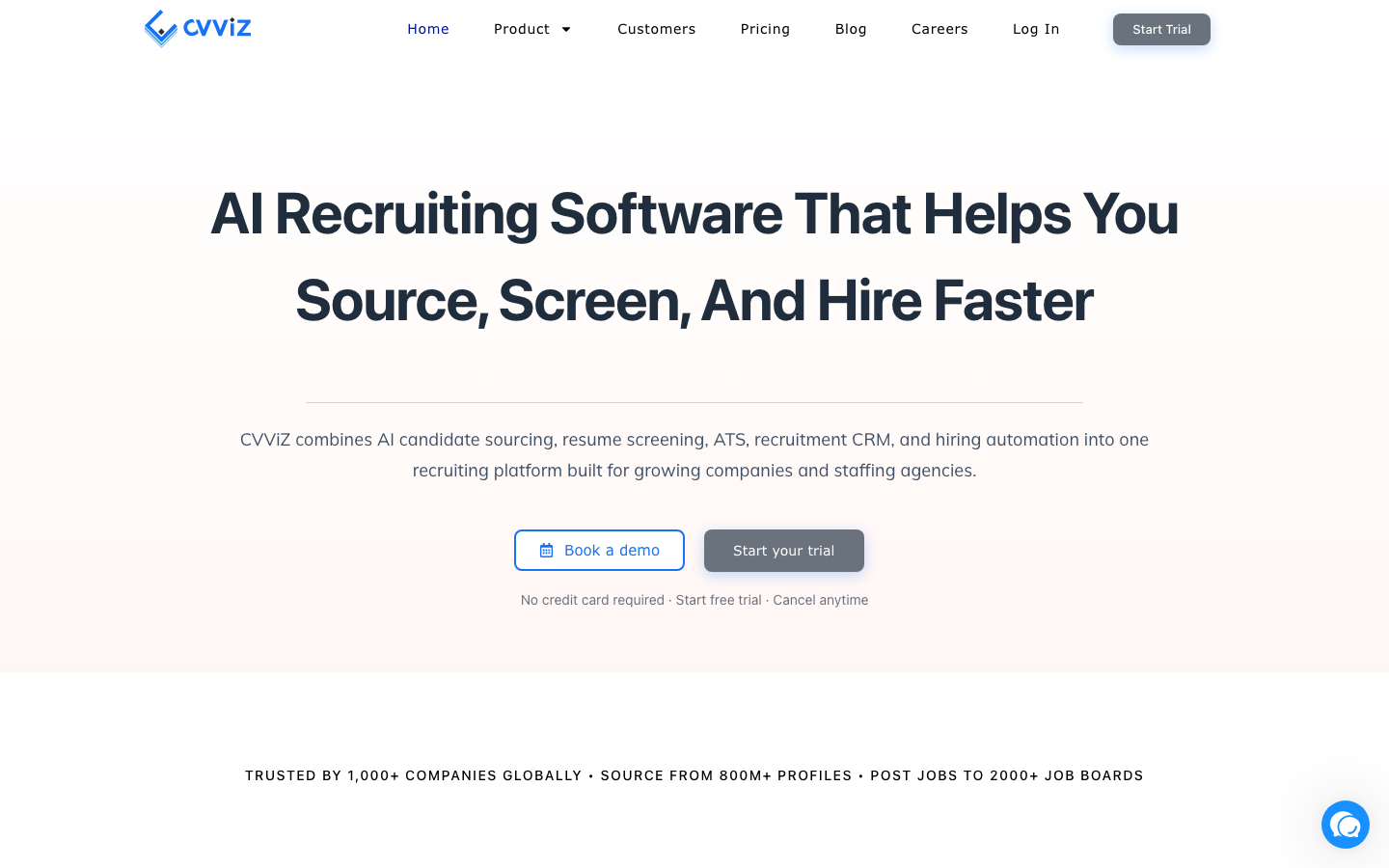 CVViZ dashboard showing AI applicant tracking system with candidate screening, resume ranking, and hiring metrics