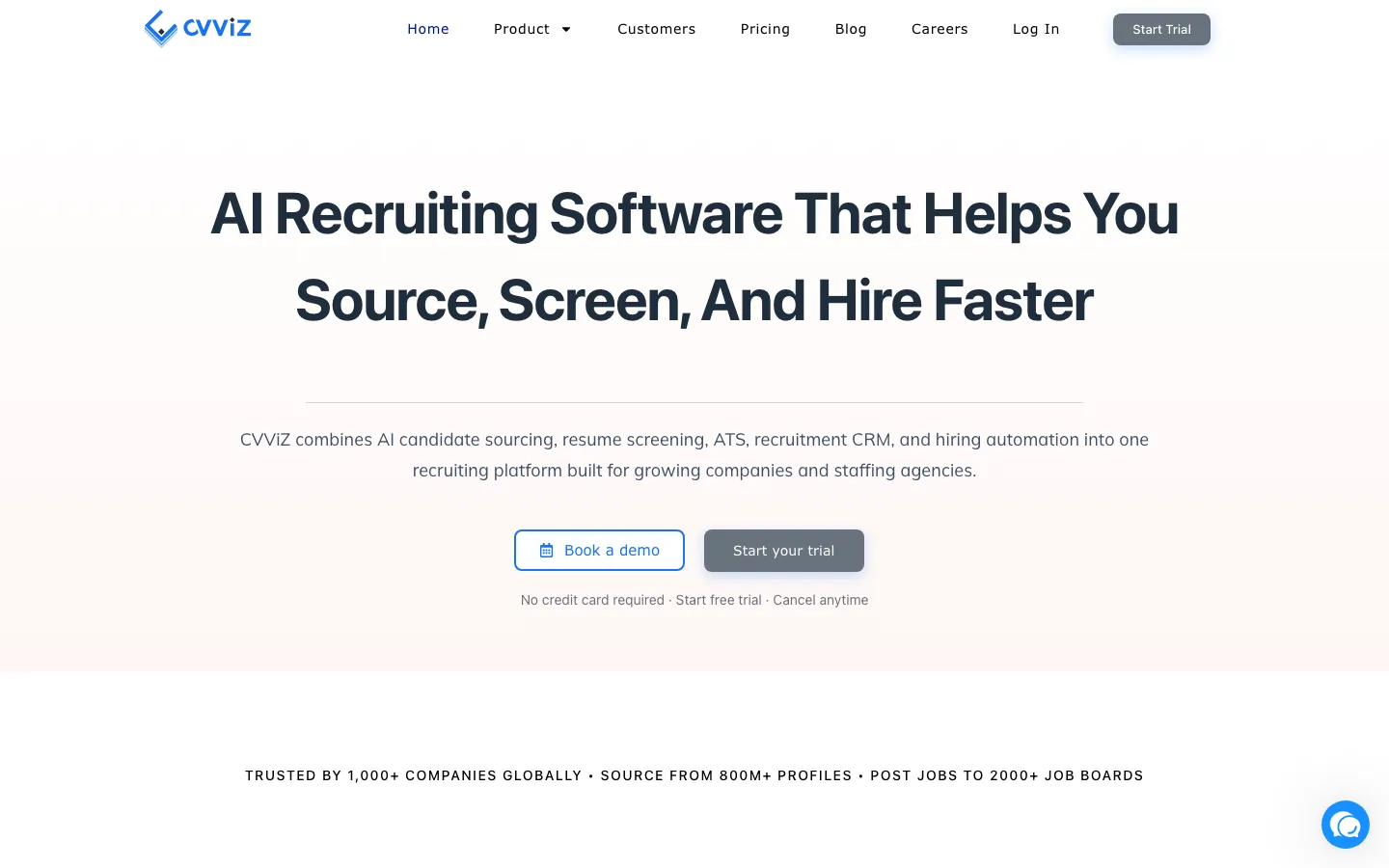 CVViZ dashboard showing AI applicant tracking system with candidate screening, resume ranking, and hiring metrics