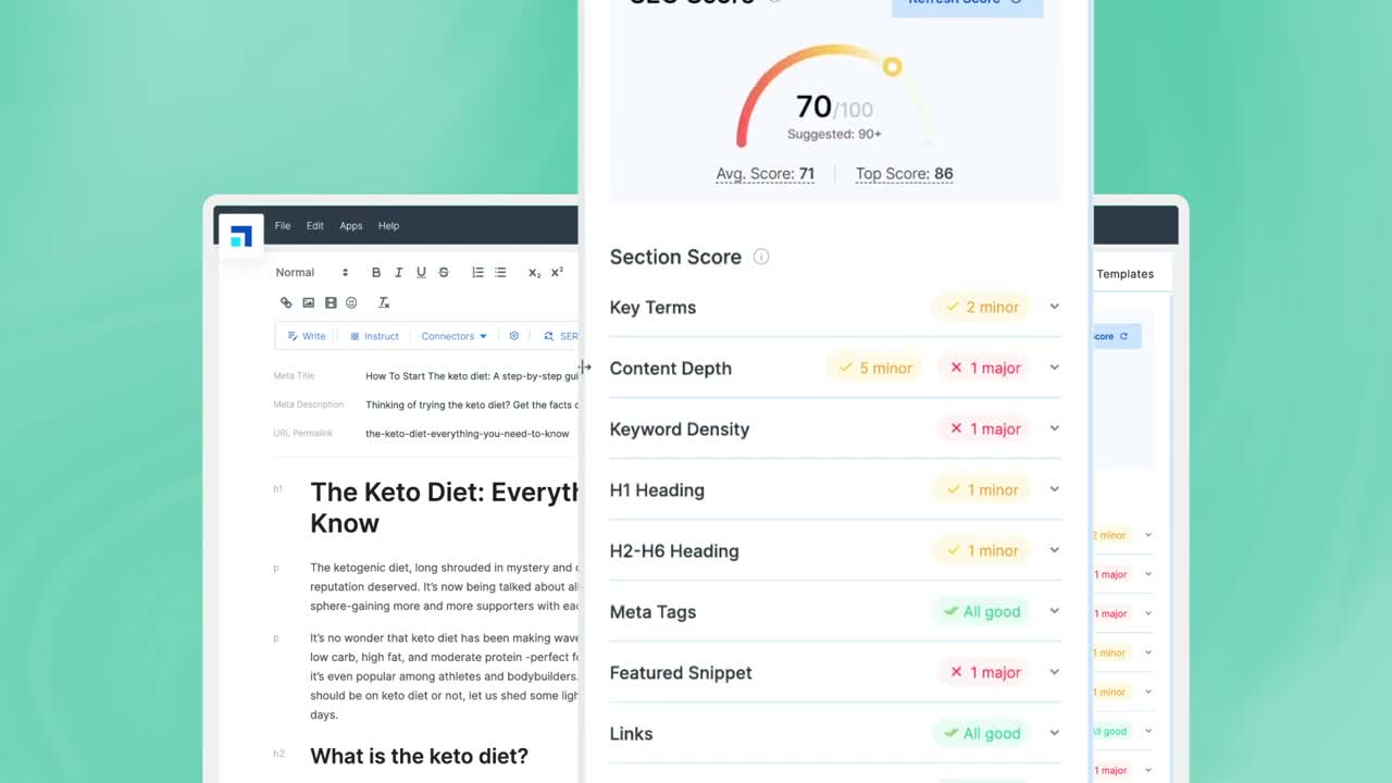 Scalenut GEO tracking view showing how content appears in generative AI answers and optimization suggestions