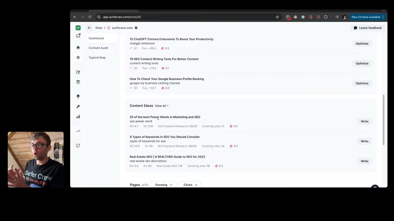 Surfer SEO content editor showing real-time NLP scoring with keyword recommendations and content structure guidelines