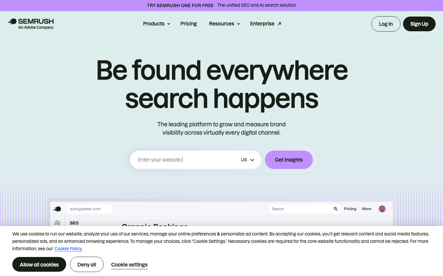 Semrush pricing page showing SEM Classic and AI Visibility toolkit options for SEO and GEO monitoring