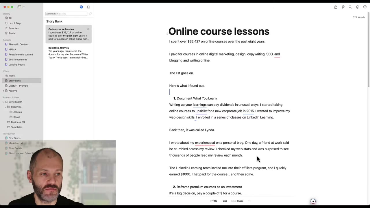 Grammarly grammar check panel with correction suggestions and explanations highlighted in a live document