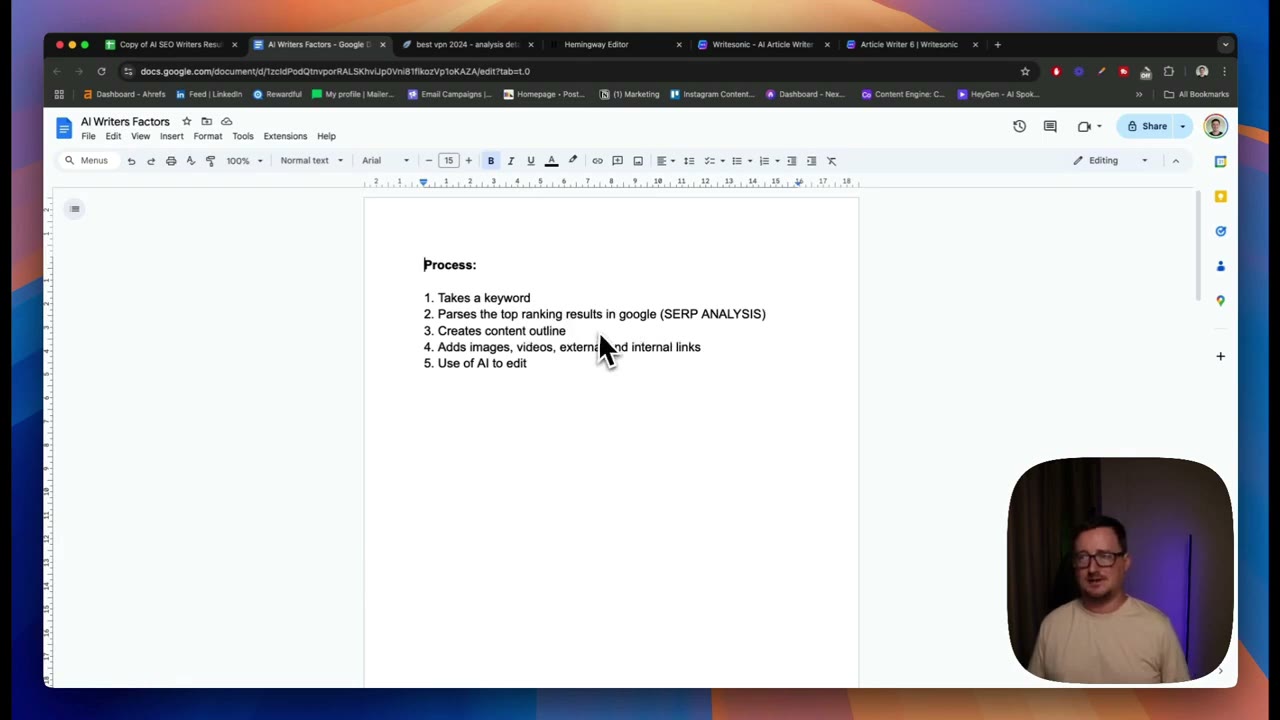 Writesonic AI article writer interface generating SEO-optimized content with keyword research integrated