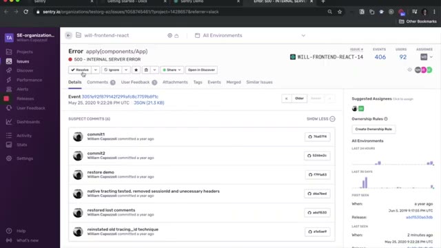 Sentry performance monitoring view showing transaction latency breakdown