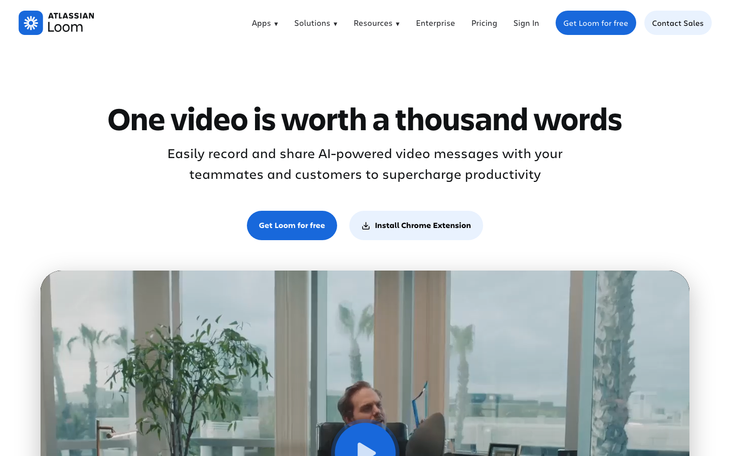 Loom homepage showing AI-powered async video messaging with record and share flow