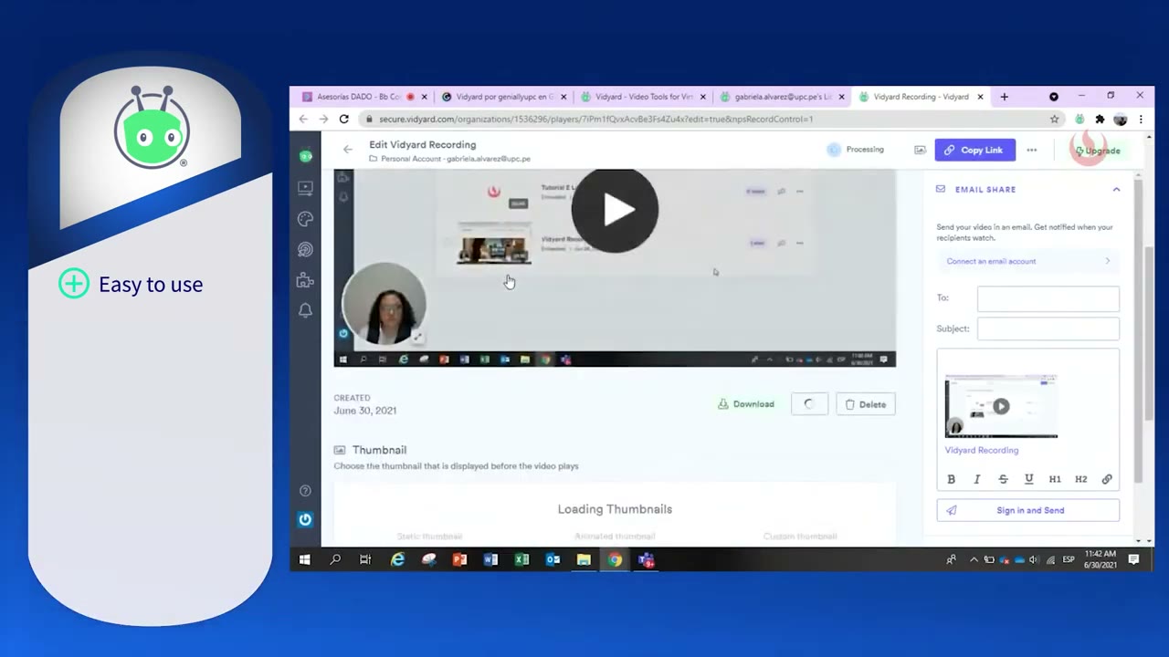 Soapbox recording interface showing split-screen layout with presenter camera alongside the shared screen content