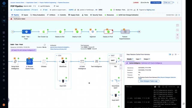 Harness pipeline step restoring build cache with Cache Intelligence optimization enabled