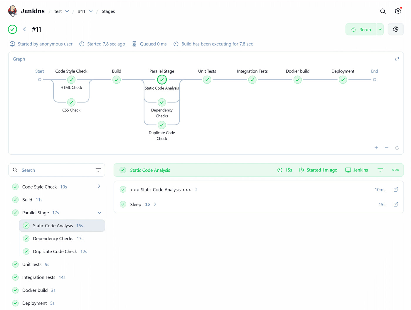 Jenkins Pipeline Graph View plugin showing a modern visual representation of pipeline stages