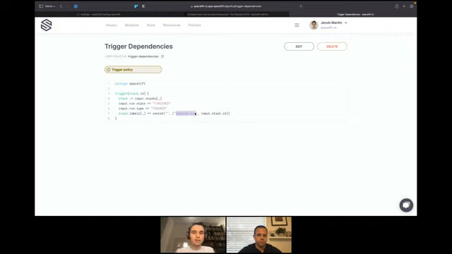 Spacelift trigger dependencies policy code defining stack run ordering