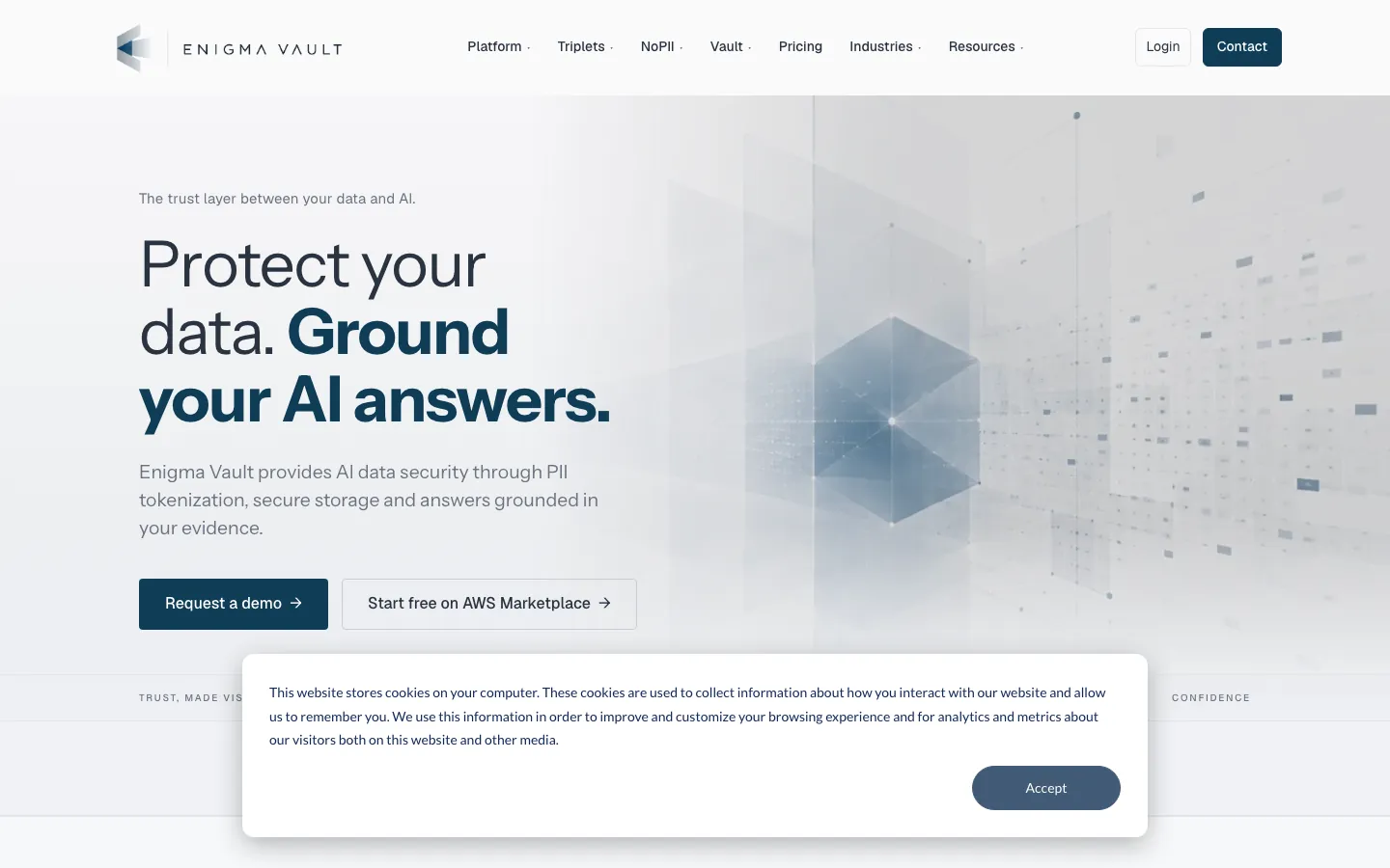 Enigma Vault Card Vault product page showing hosted form tokenization and PCI DSS Level 1 certification