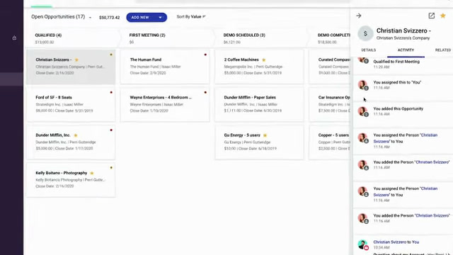 Copper CRM open opportunities kanban board grouped by pipeline stage