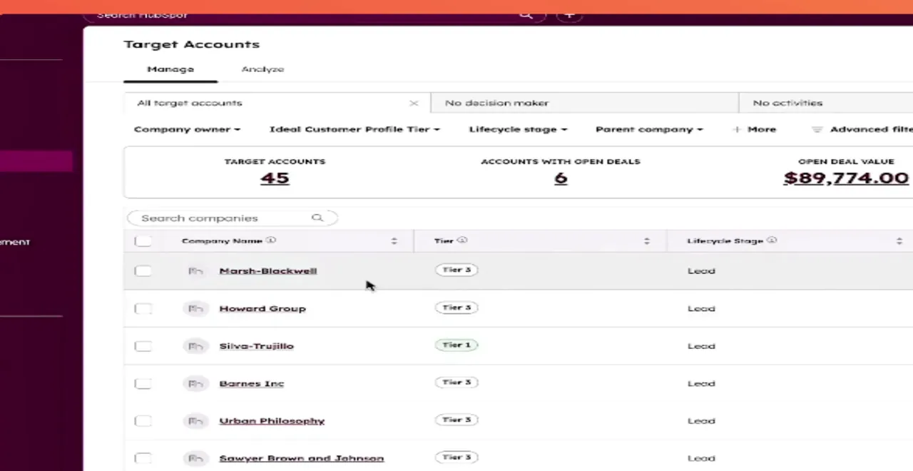 HubSpot Sales Hub prospecting workspace showing contact tasks, outreach activities, and guided actions