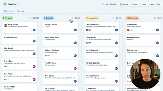 Less Annoying CRM leads kanban board with custom pipeline statuses